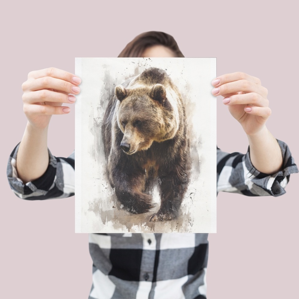 Watercolor Grizzly Bear Portrait Wall Art Print Poster - Unframed Artwork - Picture 4 of 5
